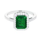 Big Octagon Cut Created Emerald Halo Engagement Ring with Diamond Lab Created Emerald - ( AAAA ) - Quality - Rosec Jewels