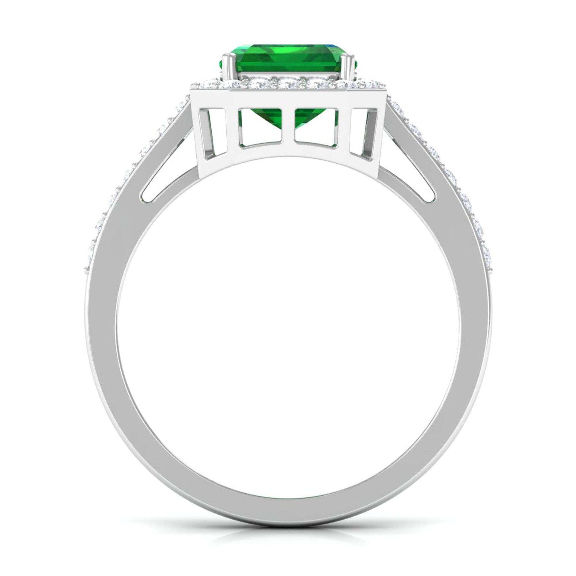 Big Octagon Cut Created Emerald Halo Engagement Ring with Diamond Lab Created Emerald - ( AAAA ) - Quality - Rosec Jewels