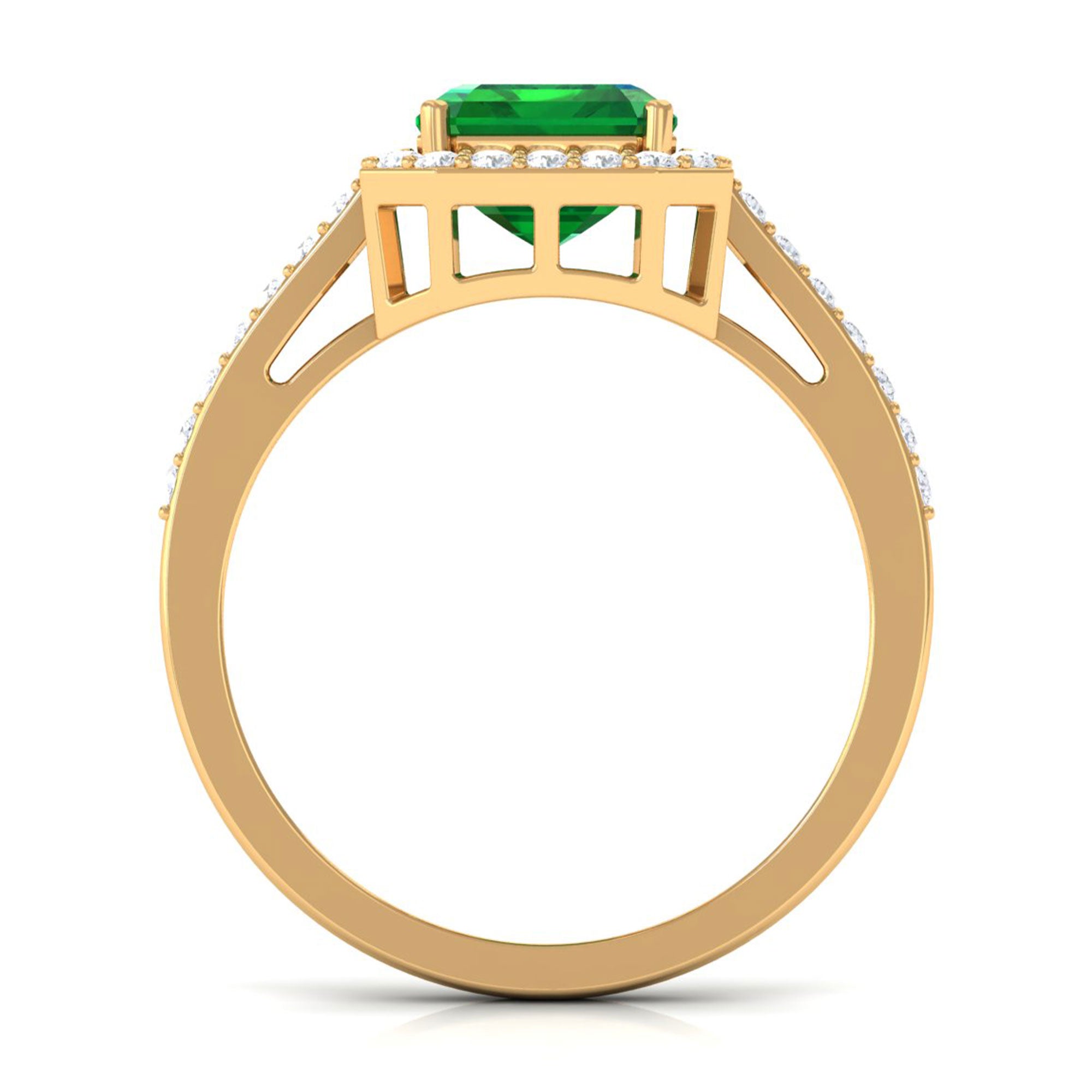 Big Octagon Cut Created Emerald Halo Engagement Ring with Diamond Lab Created Emerald - ( AAAA ) - Quality - Rosec Jewels