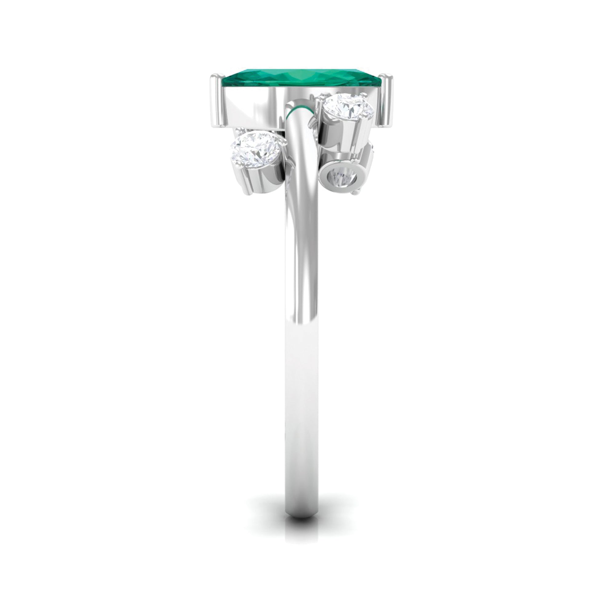 Minimal Marquise Emerald Solitaire Ring with Diamond Emerald - ( AAA ) - Quality - Rosec Jewels