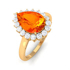 Pear Cut Created Orange Sapphire and Diamond Halo Engagement Ring Lab Created Orange Sapphire - ( AAAA ) - Quality - Rosec Jewels