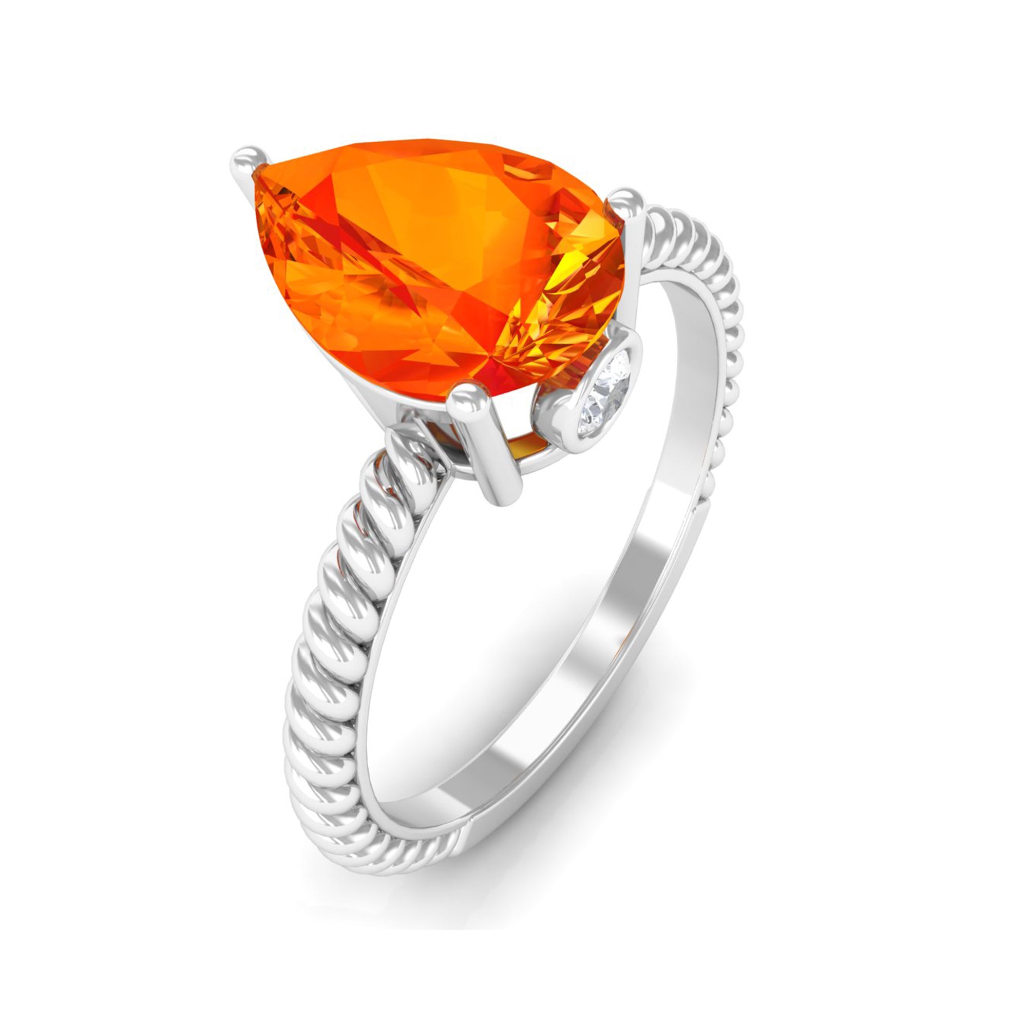 Pear Cut Created Orange Sapphire Solitaire Engagement Ring Lab Created Orange Sapphire - ( AAAA ) - Quality - Rosec Jewels