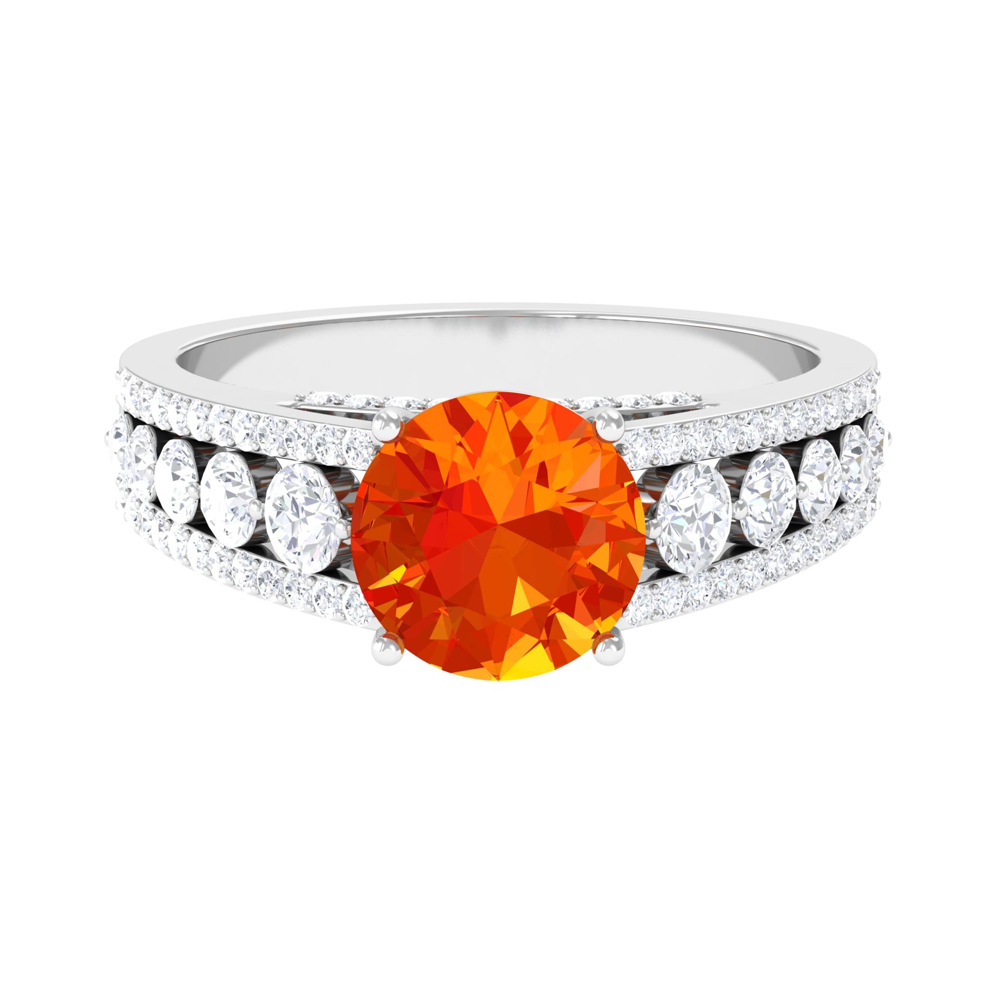 Lab Created Orange Sapphire and Moissanite Engagement Ring Lab Created Orange Sapphire - ( AAAA ) - Quality - Rosec Jewels