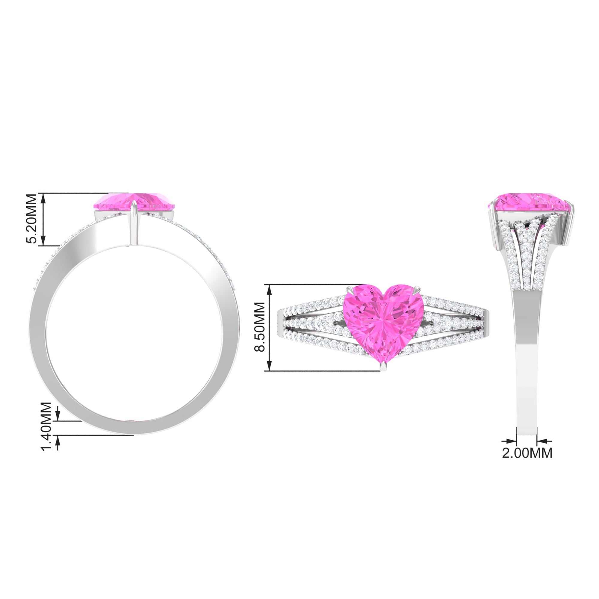 Created Pink Sapphire Heart Engagement Ring with Diamond Lab Created Pink Sapphire - ( AAAA ) - Quality - Rosec Jewels