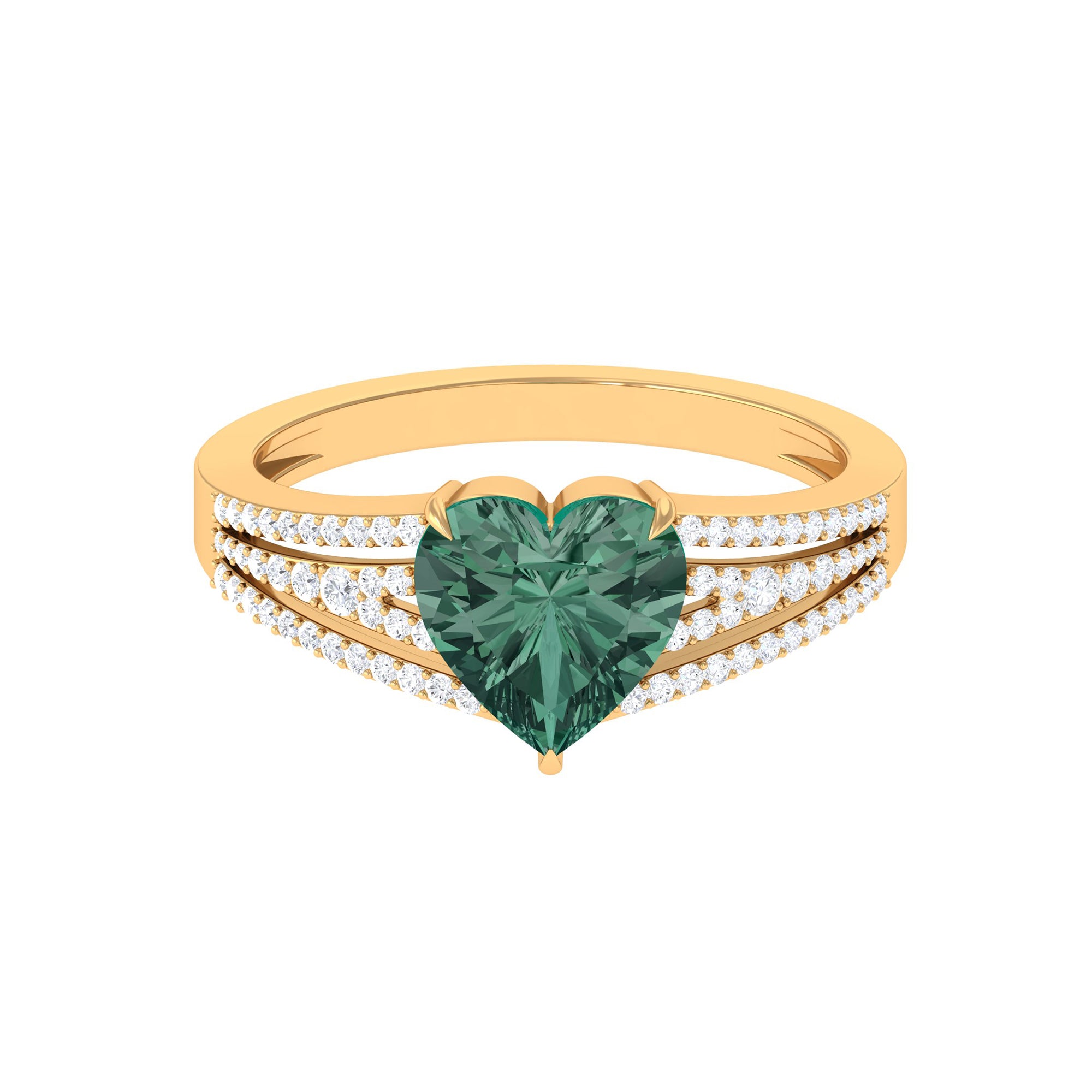 Heart Shape Created Green Sapphire and Diamond Engagement Ring Lab Created Green Sapphire - ( AAAA ) - Quality - Rosec Jewels