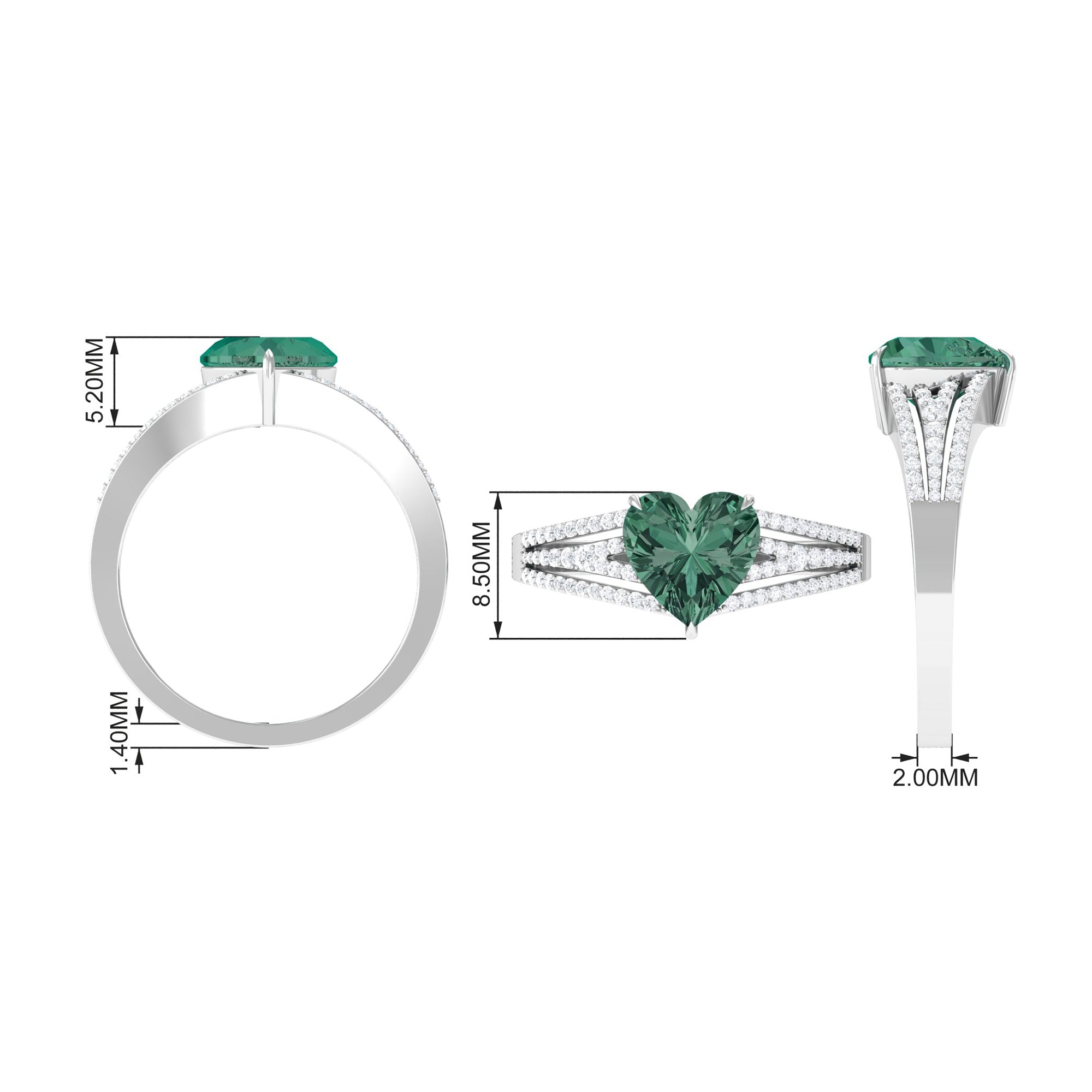 Heart Shape Created Green Sapphire and Diamond Engagement Ring Lab Created Green Sapphire - ( AAAA ) - Quality - Rosec Jewels