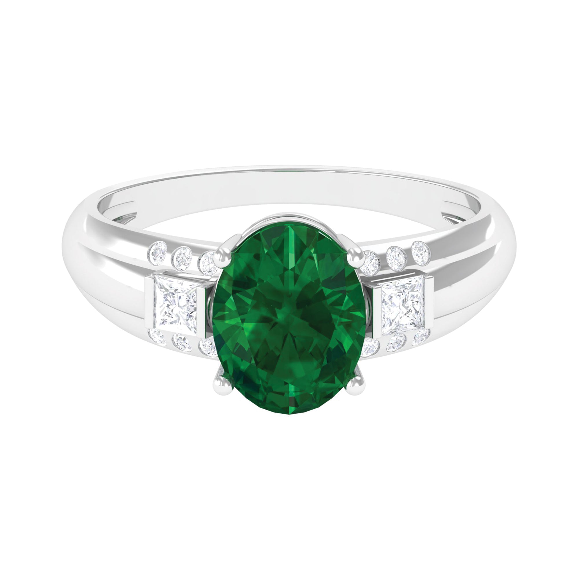 Solitaire Lab Grown Emerald Oval Engagement Ring with Diamond Lab Created Emerald - ( AAAA ) - Quality - Rosec Jewels