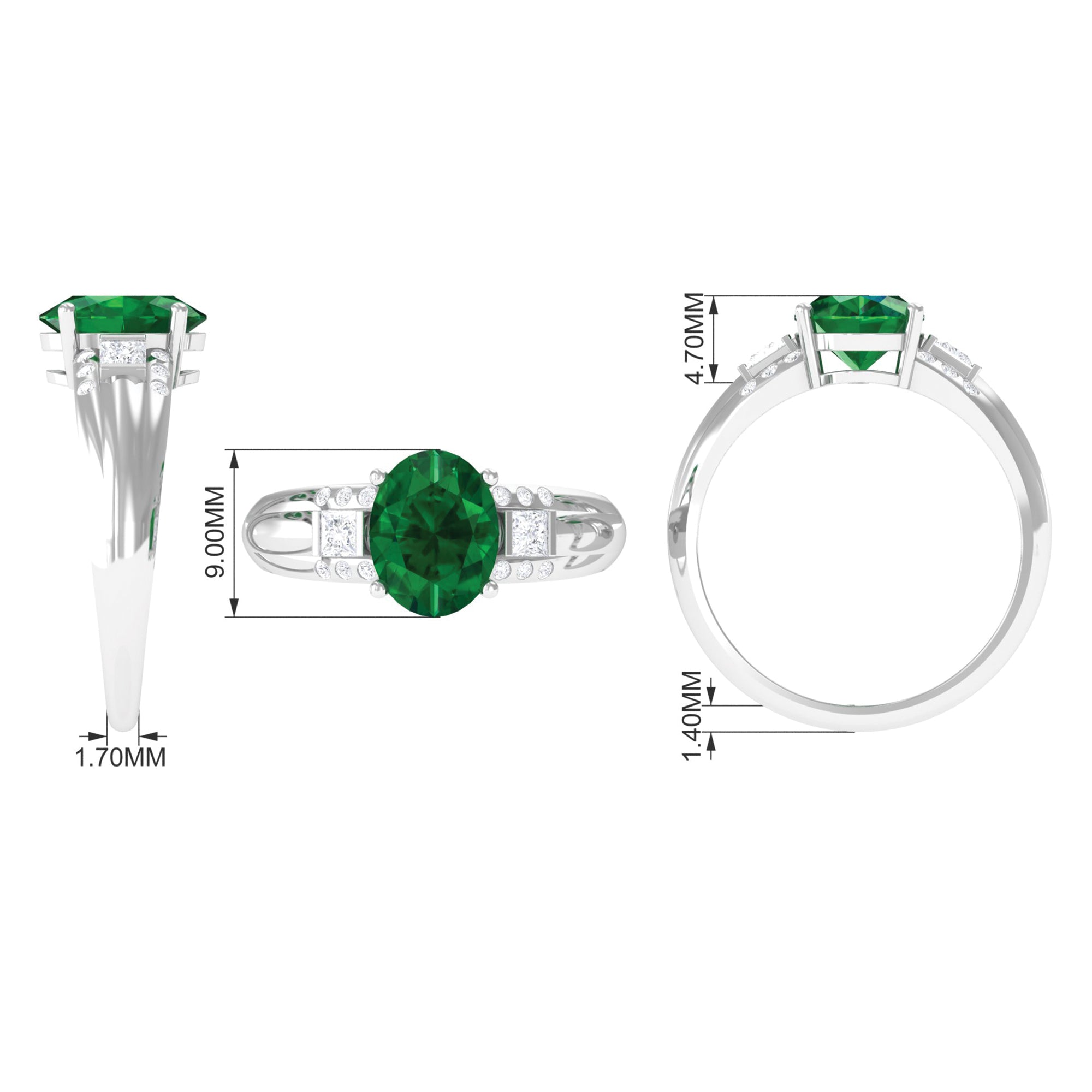 Solitaire Lab Grown Emerald Oval Engagement Ring with Diamond Lab Created Emerald - ( AAAA ) - Quality - Rosec Jewels