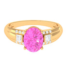 Lab Grown Pink Sapphire Oval Solitaire Engagement Ring with Diamond Lab Created Pink Sapphire - ( AAAA ) - Quality - Rosec Jewels