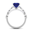 Princess Cut Lab Grown Blue Sapphire Solitaire Engagement Ring Lab Created Blue Sapphire - ( AAAA ) - Quality - Rosec Jewels