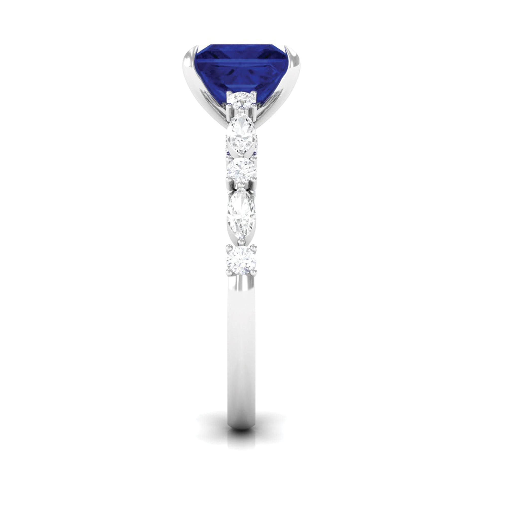 Princess Cut Lab Grown Blue Sapphire Solitaire Engagement Ring Lab Created Blue Sapphire - ( AAAA ) - Quality - Rosec Jewels