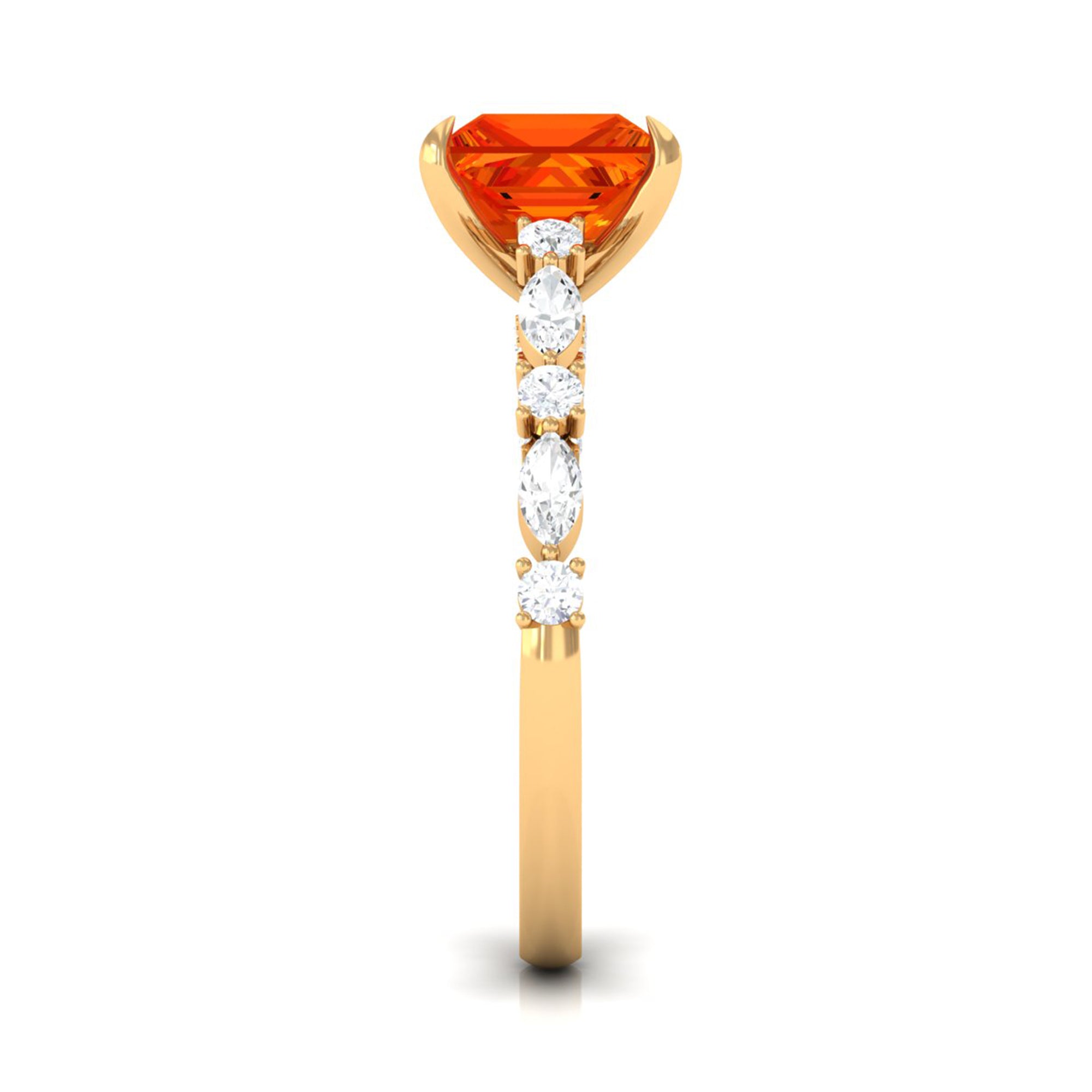 Princess Cut Lab Grown Orange Sapphire Engagement Ring with Moissanite Lab Created Orange Sapphire - ( AAAA ) - Quality - Rosec Jewels