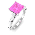 Princess Cut Lab Grown Pink Sapphire Engagement Ring with Moissanite Lab Created Pink Sapphire - ( AAAA ) - Quality - Rosec Jewels