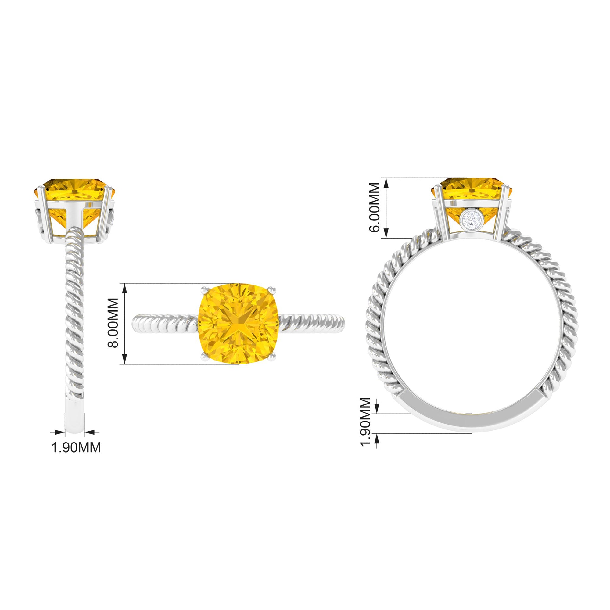 Created Yellow Sapphire Solitaire Engagement Ring Lab Created Yellow Sapphire - ( AAAA ) - Quality - Rosec Jewels