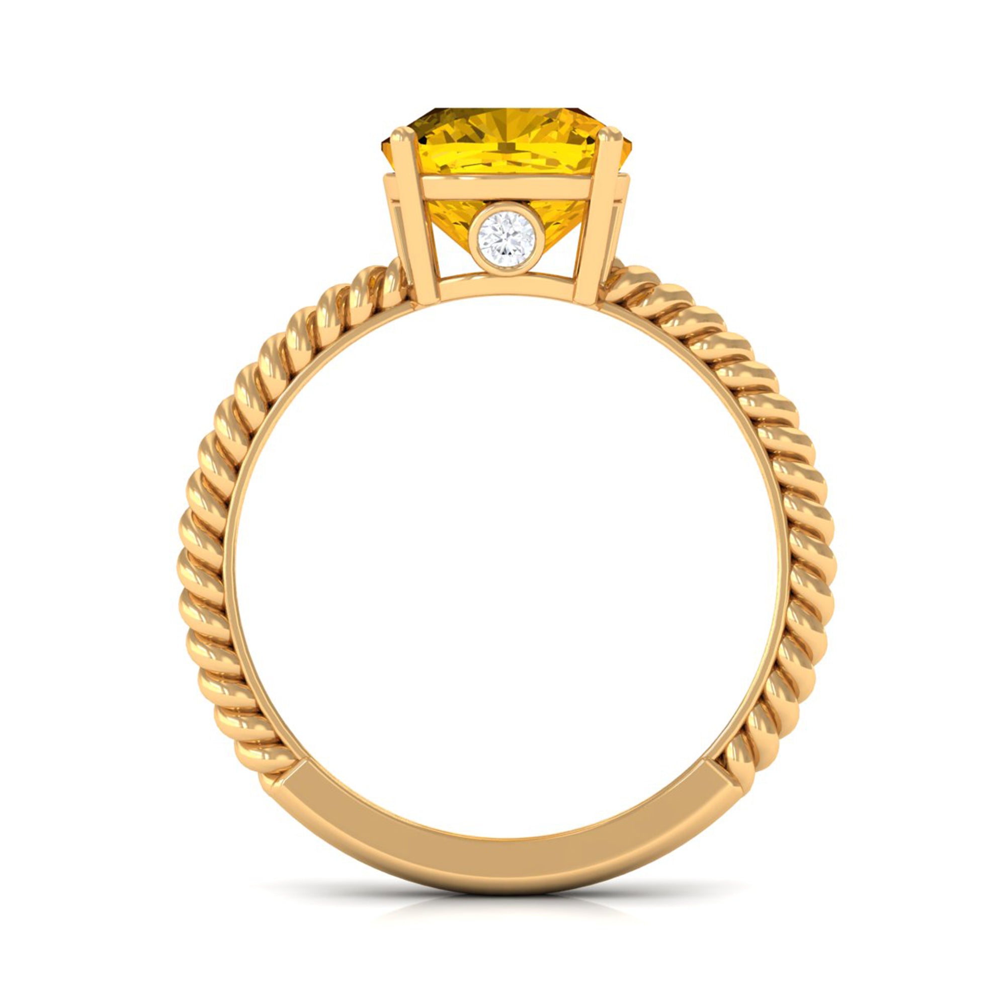 Created Yellow Sapphire Solitaire Engagement Ring Lab Created Yellow Sapphire - ( AAAA ) - Quality - Rosec Jewels