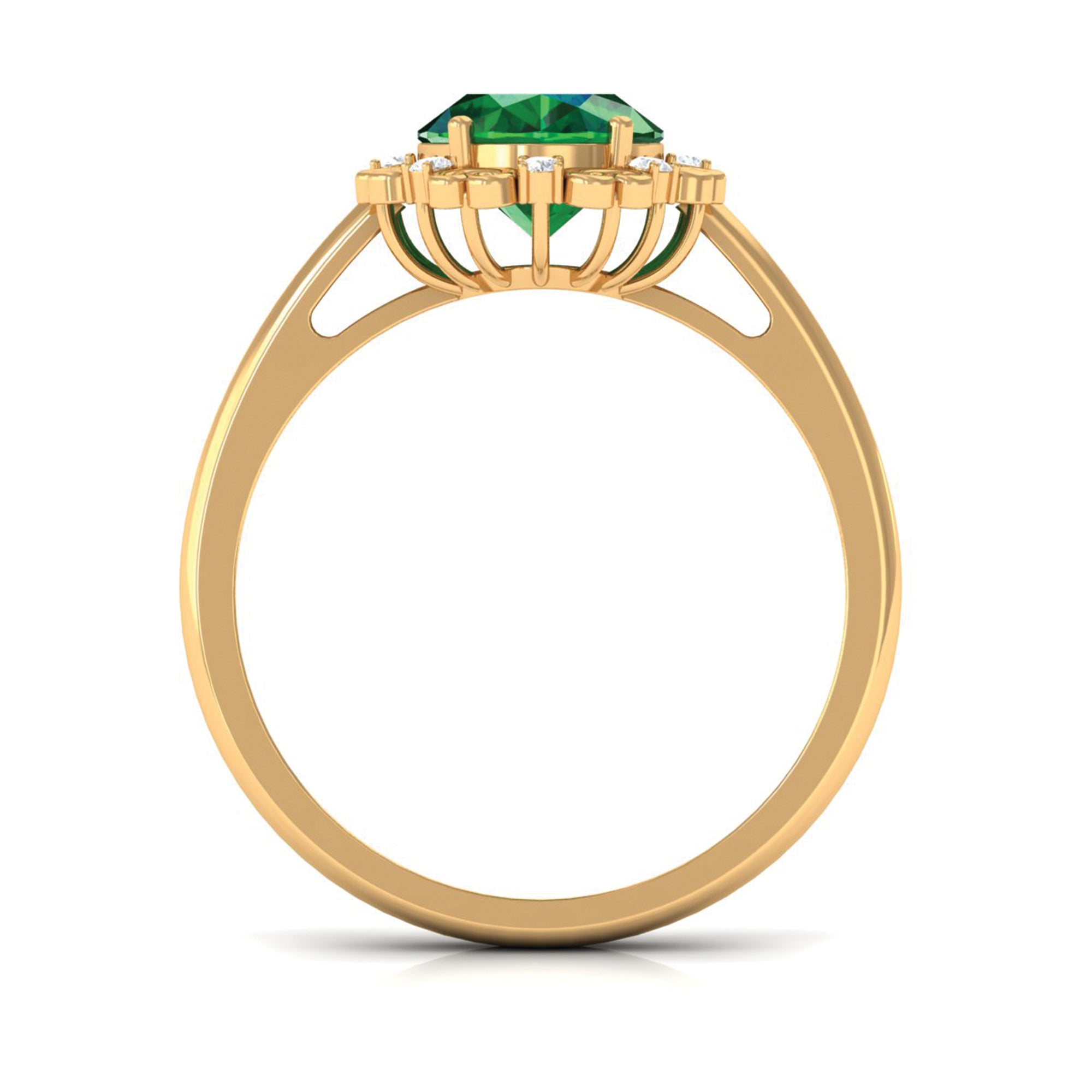 Lab Grown Emerald Vintage Style Engagement Ring with Diamond Lab Created Emerald - ( AAAA ) - Quality - Rosec Jewels