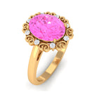 Vintage Style Lab Grown Pink Sapphire Oval Engagement Ring Lab Created Pink Sapphire - ( AAAA ) - Quality - Rosec Jewels