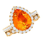 Lab Grown Orange Sapphire Teardrop Engagement Ring Set Lab Created Orange Sapphire - ( AAAA ) - Quality - Rosec Jewels