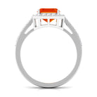 Lab Grown Orange Sapphire Emerald Cut Engagement Ring with Diamond Lab Created Orange Sapphire - ( AAAA ) - Quality - Rosec Jewels