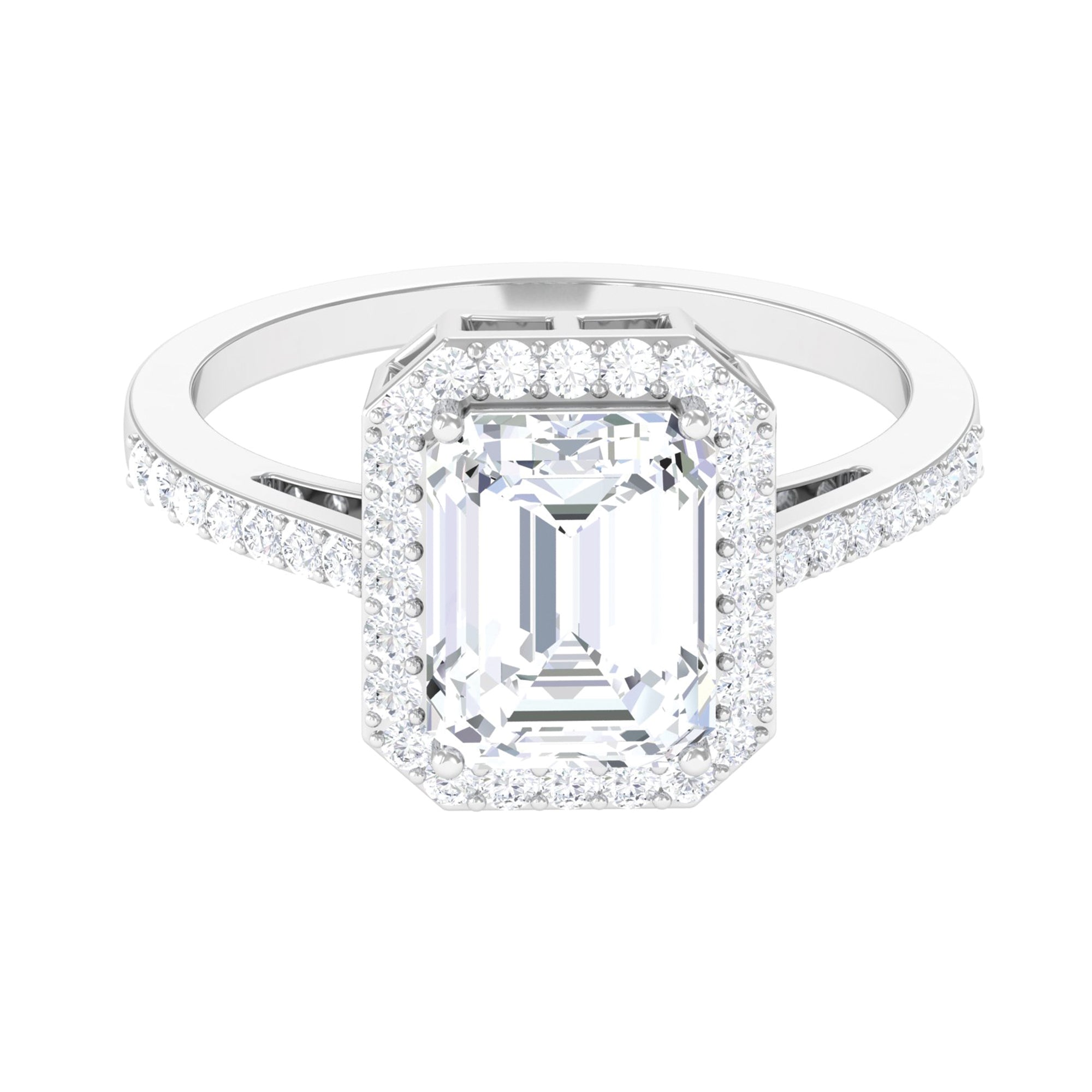 Emerald Cut Cubic Zirconia Statement Engagement Ring Zircon - ( AAAA ) - Quality - Rosec Jewels