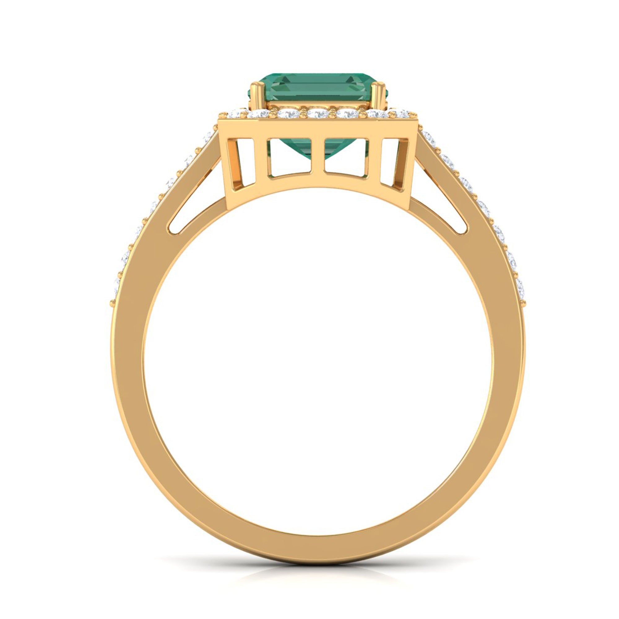 Lab Grown Green Sapphire Emerald Cut Engagement Ring with Moissanite Lab Created Green Sapphire - ( AAAA ) - Quality - Rosec Jewels