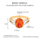 Classic Lab Created Orange Sapphire Oval Engagement Ring With Moissanite Lab Created Orange Sapphire - ( AAAA ) - Quality - Rosec Jewels