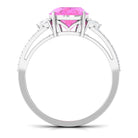 Certified Lab Created Pink Sapphire Oval Engagement Ring With Moissanite Lab Created Pink Sapphire - ( AAAA ) - Quality - Rosec Jewels