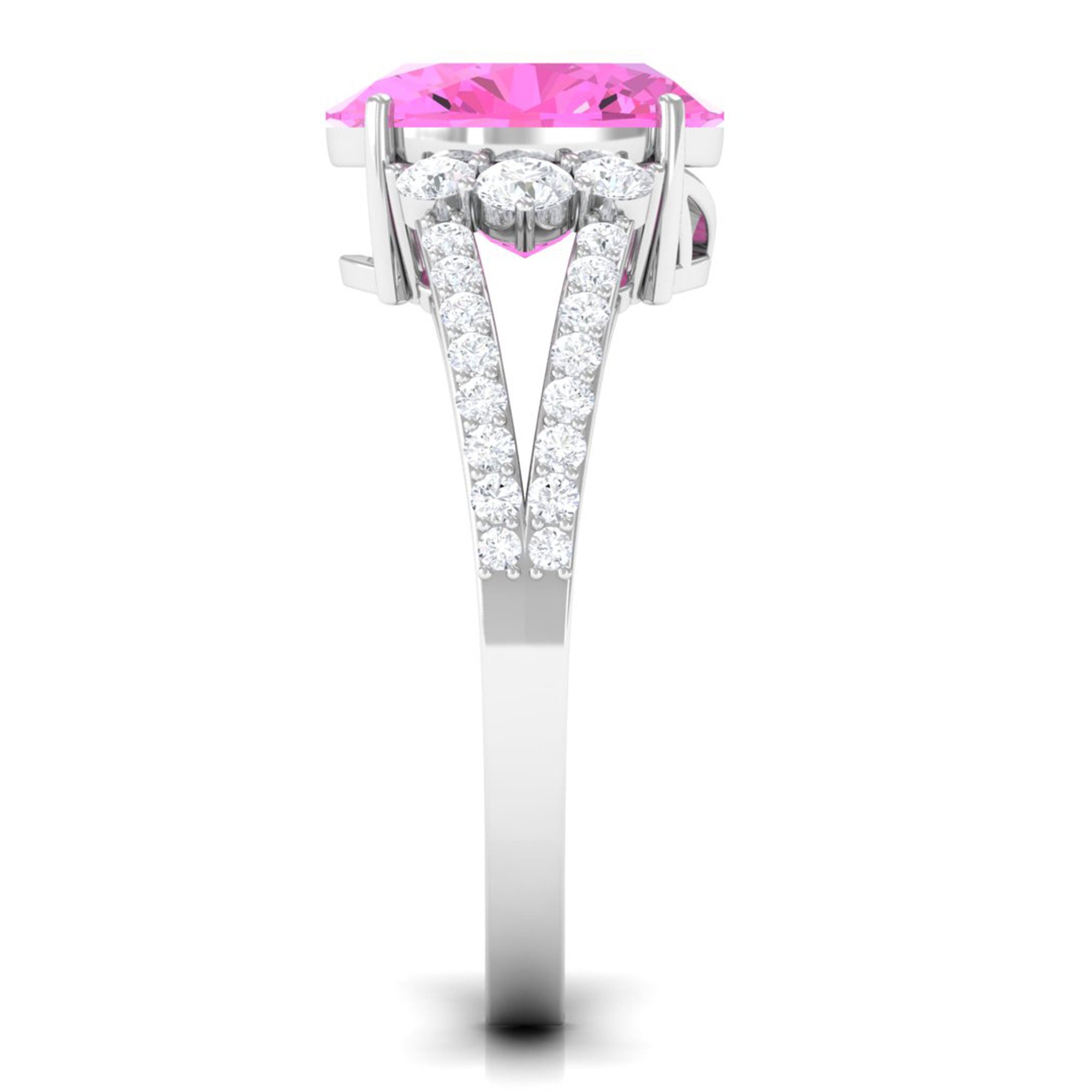 Certified Lab Created Pink Sapphire Oval Engagement Ring With Moissanite Lab Created Pink Sapphire - ( AAAA ) - Quality - Rosec Jewels