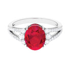 Certified Lab Grown Ruby Oval Engagement Ring With Moissanite Lab Created Ruby - ( AAAA ) - Quality - Rosec Jewels