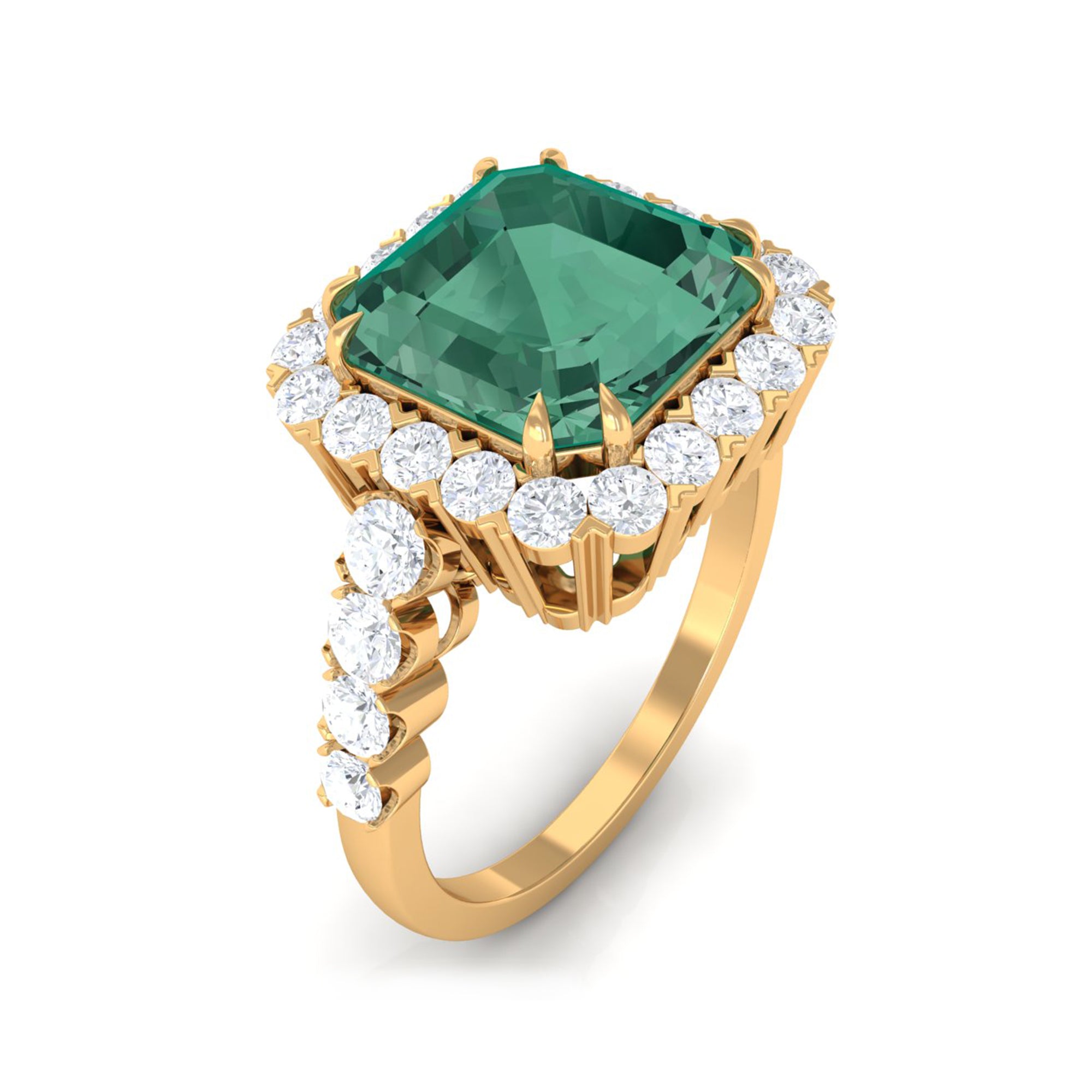 Created Green Sapphire Halo Engagement Ring with Moissanite Lab Created Green Sapphire - ( AAAA ) - Quality - Rosec Jewels