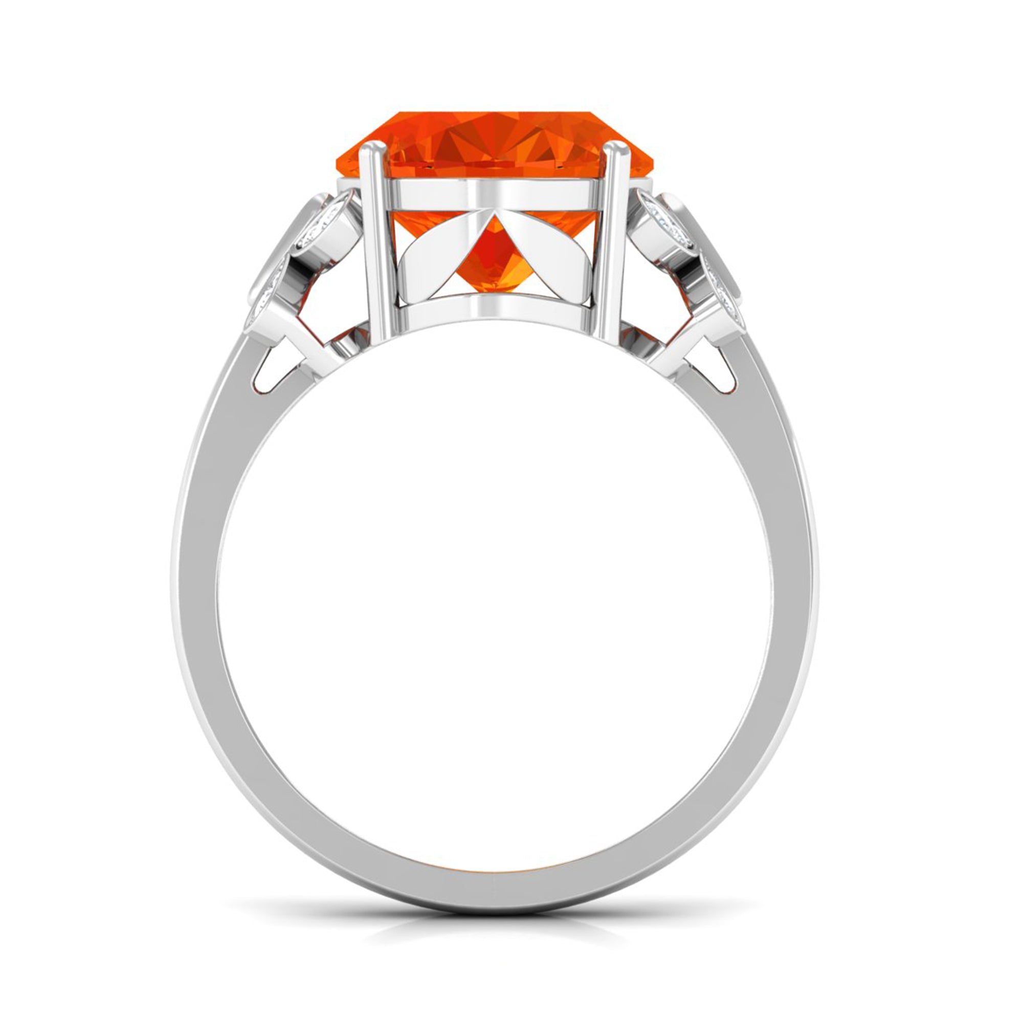 Created Orange Sapphire Oval Engagement Ring with Diamond Lab Created Orange Sapphire - ( AAAA ) - Quality - Rosec Jewels