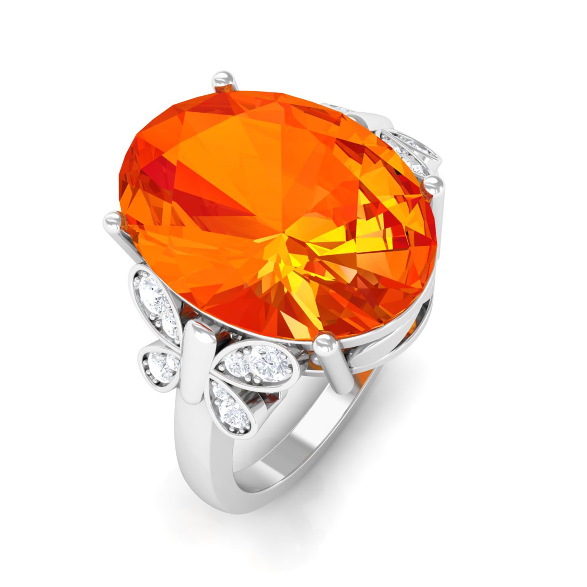 Created Orange Sapphire Oval Engagement Ring with Diamond Lab Created Orange Sapphire - ( AAAA ) - Quality - Rosec Jewels