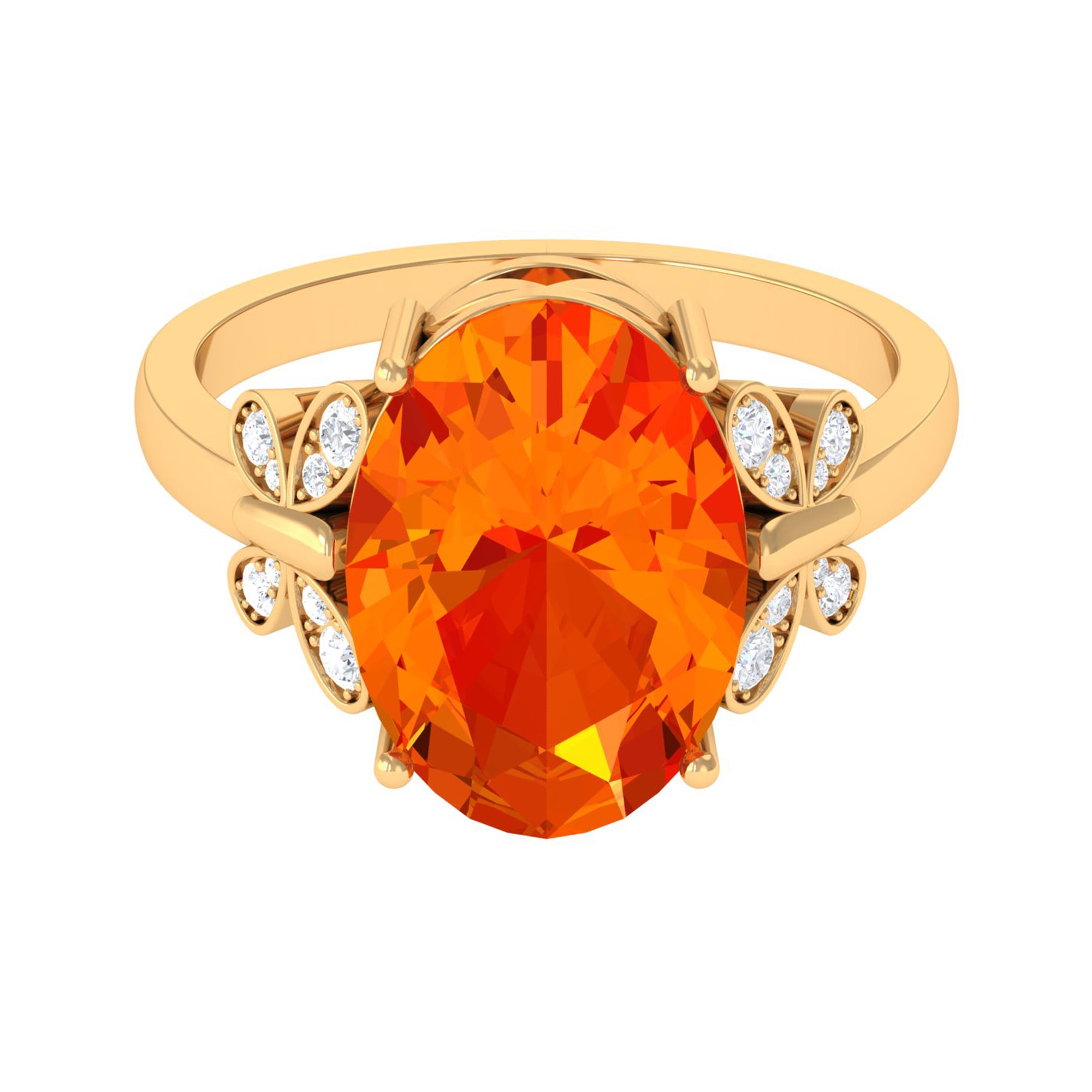 Created Orange Sapphire Oval Engagement Ring with Diamond Lab Created Orange Sapphire - ( AAAA ) - Quality - Rosec Jewels