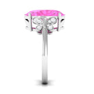 Created Pink Sapphire Oval Engagement Ring with Diamond Lab Created Pink Sapphire - ( AAAA ) - Quality - Rosec Jewels