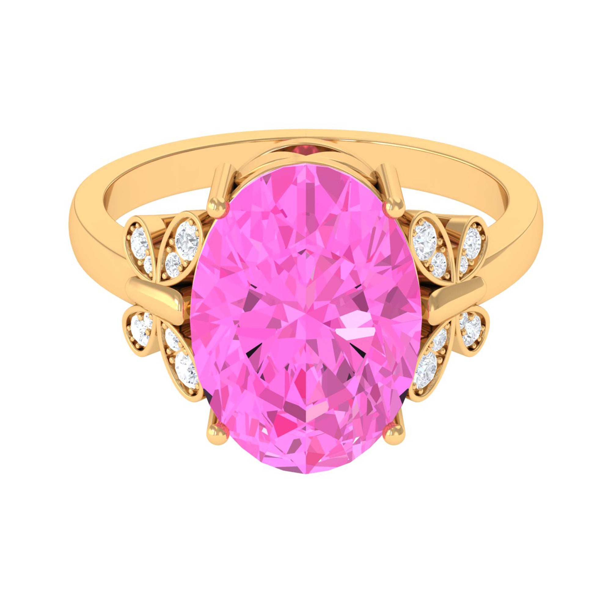 Created Pink Sapphire Oval Engagement Ring with Diamond Lab Created Pink Sapphire - ( AAAA ) - Quality - Rosec Jewels