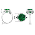 Cushion Cut Created Emerald Halo Cocktail Ring with Diamond Lab Created Emerald - ( AAAA ) - Quality - Rosec Jewels