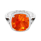 Cushion Cut Created Orange Sapphire and Diamond Statement Halo Ring Lab Created Orange Sapphire - ( AAAA ) - Quality - Rosec Jewels