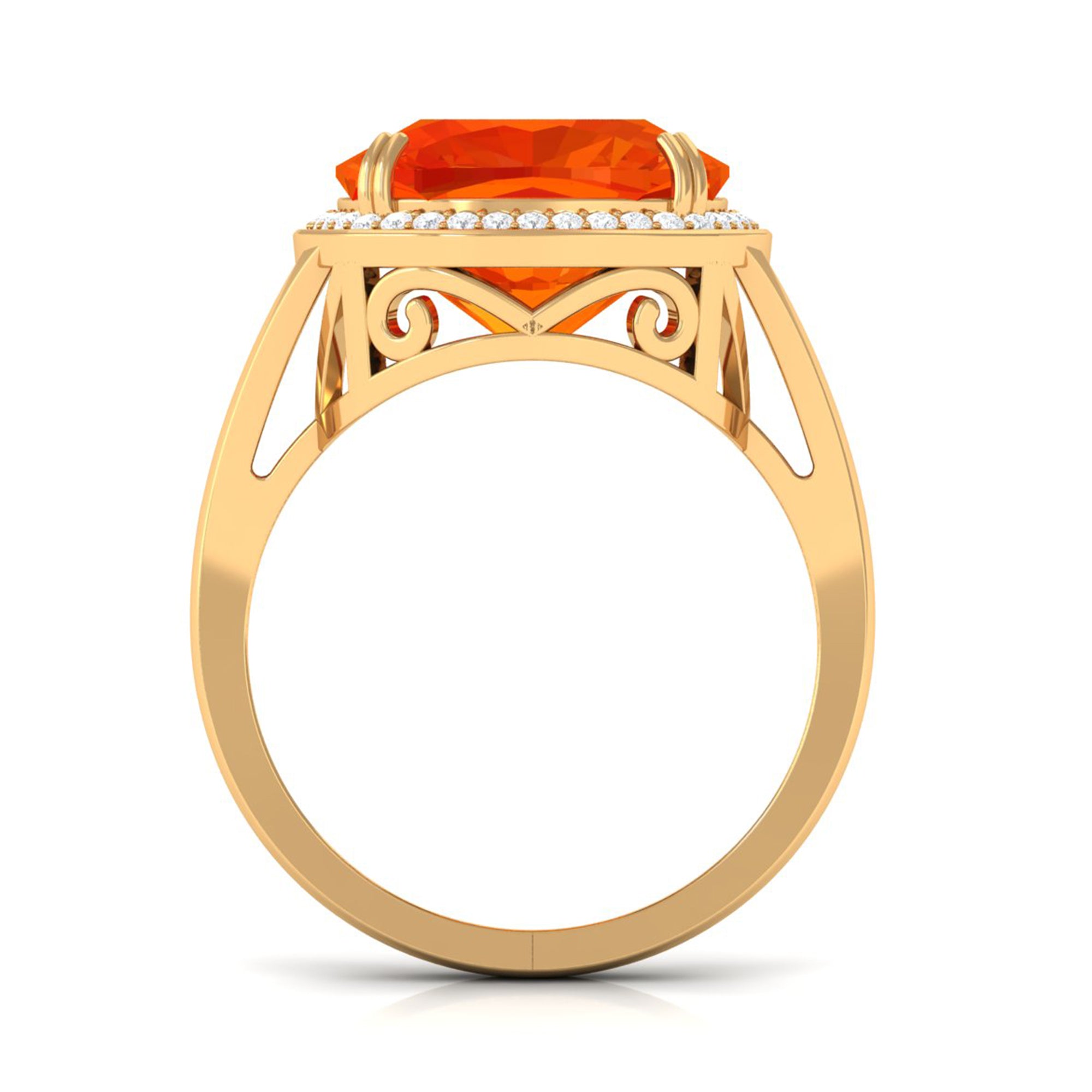 Cushion Cut Created Orange Sapphire and Diamond Statement Halo Ring Lab Created Orange Sapphire - ( AAAA ) - Quality - Rosec Jewels