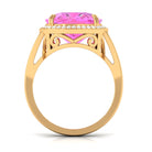 Cushion Cut Created Pink Sapphire Halo Cocktail Ring with Diamond Lab Created Pink Sapphire - ( AAAA ) - Quality - Rosec Jewels