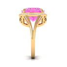 Cushion Cut Created Pink Sapphire Halo Cocktail Ring with Diamond Lab Created Pink Sapphire - ( AAAA ) - Quality - Rosec Jewels