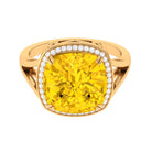 Cushion Cut Lab Grown Yellow Sapphire Engagement Ring with Diamond Lab Created Yellow Sapphire - ( AAAA ) - Quality - Rosec Jewels