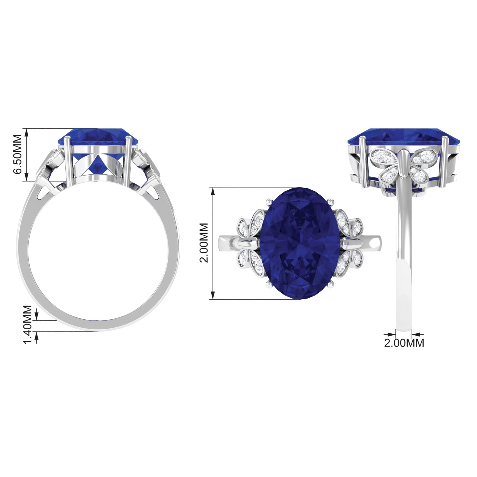 Created Blue Sapphire Oval Engagement Ring with Diamond Lab Created Blue Sapphire - ( AAAA ) - Quality - Rosec Jewels