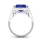 Cushion Cut Lab Grown Blue Sapphire Engagement Ring with Diamond Lab Created Blue Sapphire - ( AAAA ) - Quality - Rosec Jewels