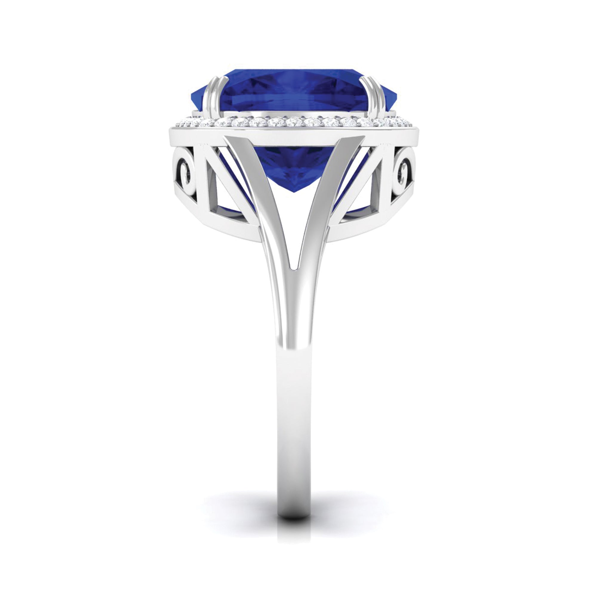 Cushion Cut Lab Grown Blue Sapphire Engagement Ring with Diamond Lab Created Blue Sapphire - ( AAAA ) - Quality - Rosec Jewels