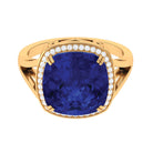 Cushion Cut Lab Grown Blue Sapphire Engagement Ring with Diamond Lab Created Blue Sapphire - ( AAAA ) - Quality - Rosec Jewels