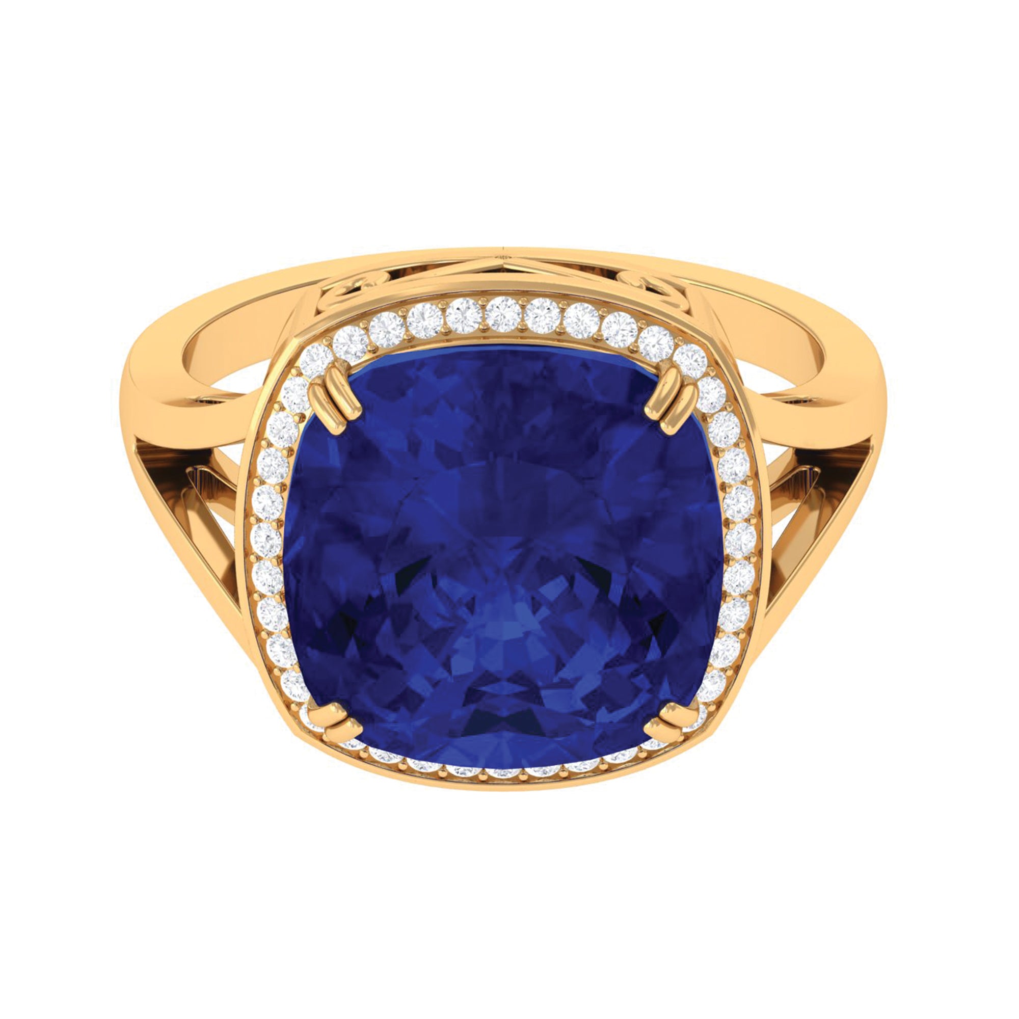 Cushion Cut Lab Grown Blue Sapphire Engagement Ring with Diamond Lab Created Blue Sapphire - ( AAAA ) - Quality - Rosec Jewels