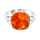 Created Orange Sapphire Cushion Cut Engagement Ring with Diamond Lab Created Orange Sapphire - ( AAAA ) - Quality - Rosec Jewels