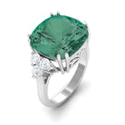 Created Green Sapphire Solitaire Engagement Ring with Moissanite Trio Lab Created Green Sapphire - ( AAAA ) - Quality - Rosec Jewels