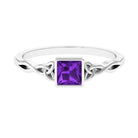 Natural Amethyst Princess Cut Solitaire Celtic Ring in Bezel Setting Amethyst - ( AAA ) - Quality - Rosec Jewels