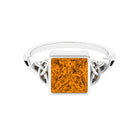 Natural Princess Cut Citrine Solitaire Celtic Ring in Bezel Setting Citrine - ( AAA ) - Quality - Rosec Jewels